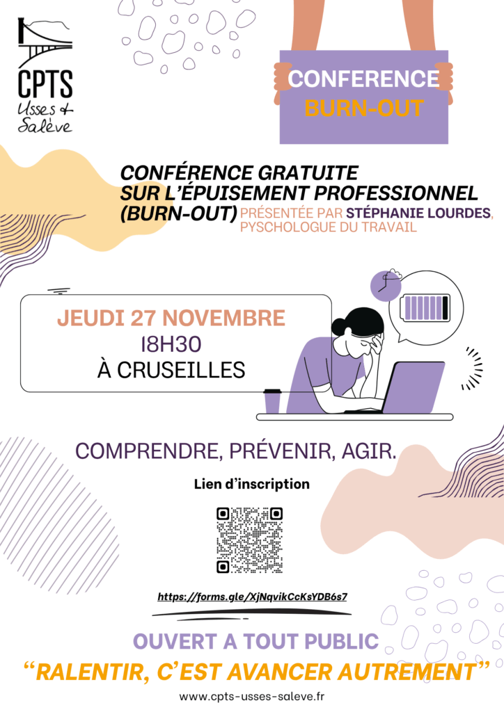 Conférence gratuite sur inscription concernant l'épuisement professionnel le jeudi 27 novembre à 18h30 à Cruseilles.